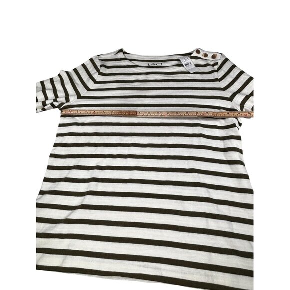 Striped Olive & White Long-Sleeve Knit Top By Loft In Size M - Picture 12 of 13